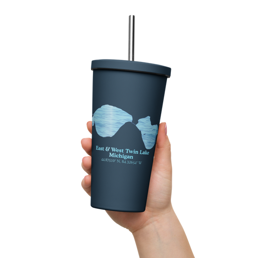 East & West Twin Lake 20 oz. Insulated Stainless Steel Tumbler & Metal Straw