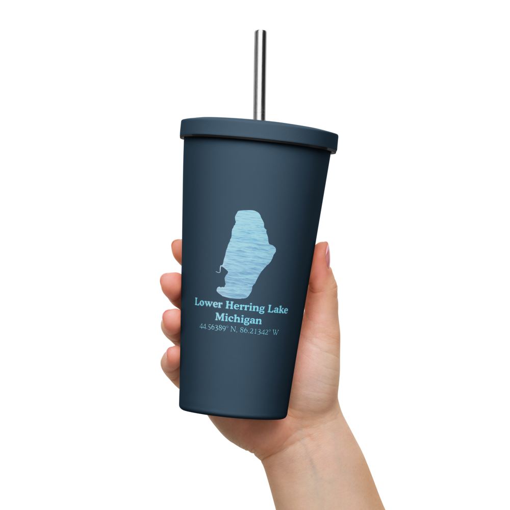 Lower Herring Lake 20 oz. Insulated Stainless Steel Tumbler & Metal Straw
