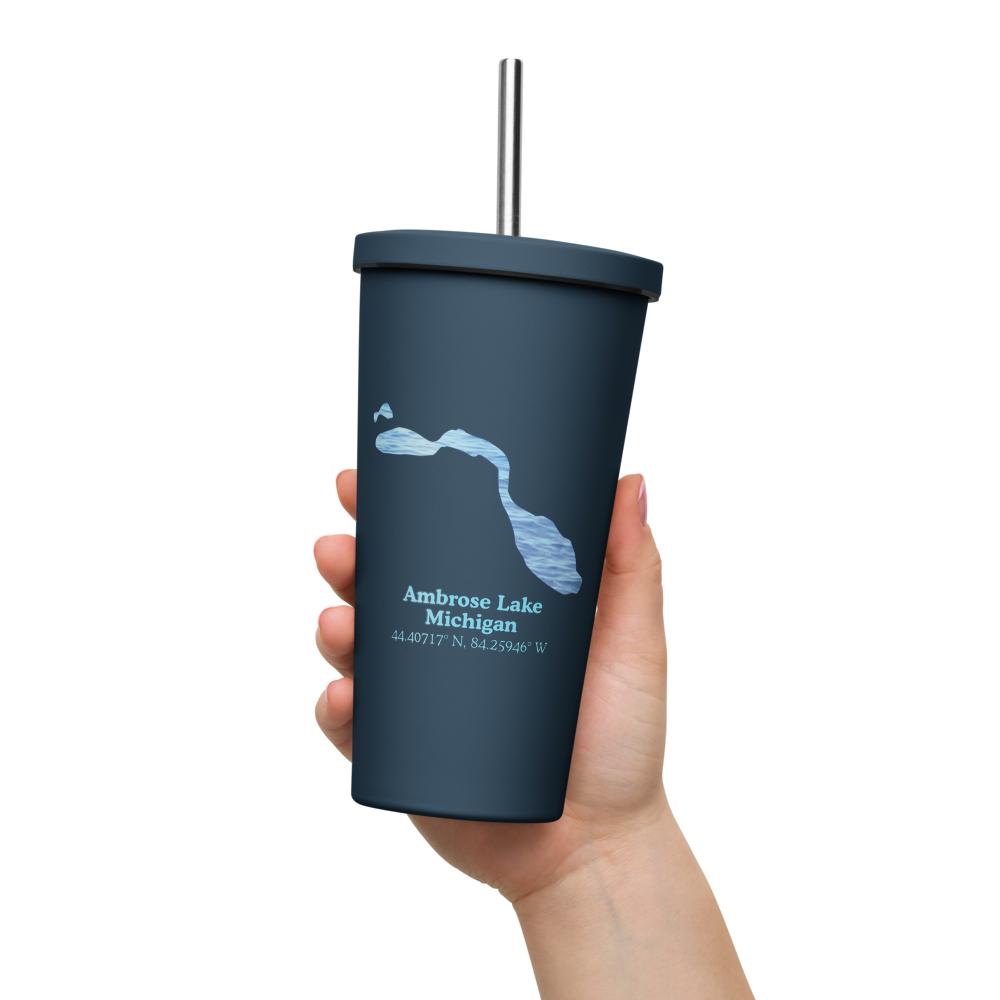 Ambrose Lake 20 oz. Insulated Stainless Steel Tumbler & Metal Straw