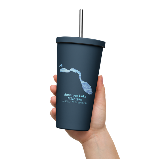 Ambrose Lake 20 oz. Insulated Stainless Steel Tumbler & Metal Straw
