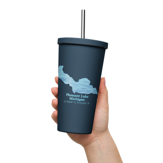 Pleasant Lake 20 oz. Insulated Stainless Steel Tumbler & Metal Straw