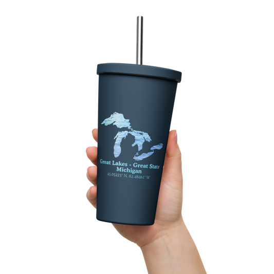 Great Lakes - Great State 20 oz. Insulated Stainless Steel Tumbler & Metal Straw