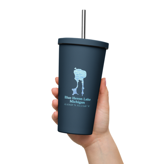 Blue Heron Lake 20 oz. Insulated Stainless Steel Tumbler & Metal Straw