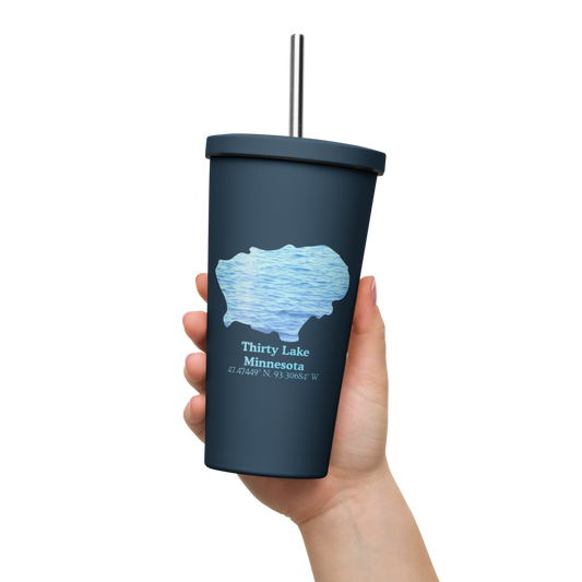 Thirty Lake 20 oz. Insulated Stainless Steel Tumbler & Metal Straw