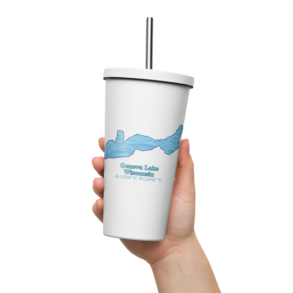 Geneva Lake 20 oz. Insulated Stainless Steel Tumbler & Metal Straw