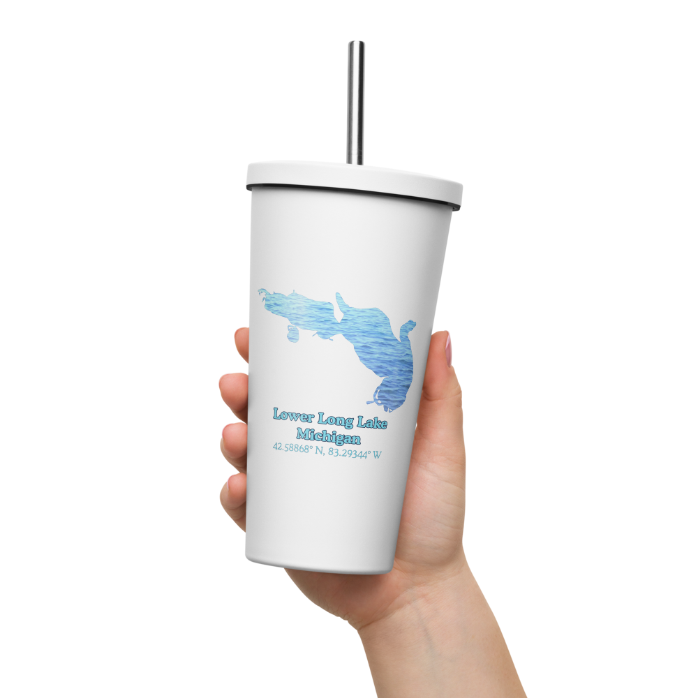 Lower Long Lake 20 oz. Insulated Stainless Steel Tumbler & Metal Straw