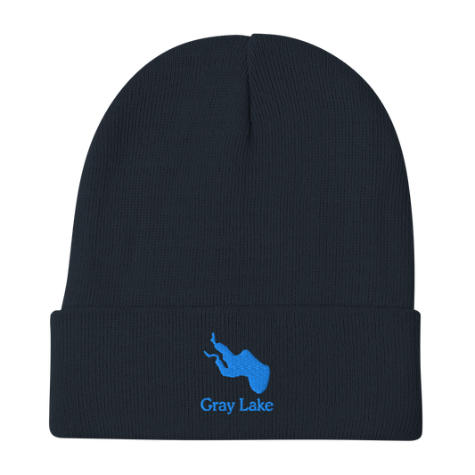 Gray Lake Embroidered Beanie Hat