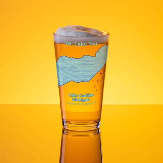 16 oz Pint Glass with Lake Cadillac