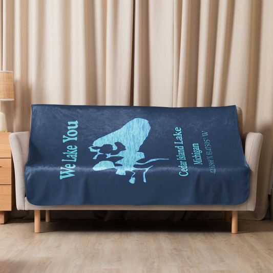 Sherpa blanket with Cedar Island Lake
