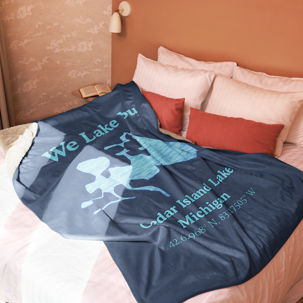 Sherpa blanket with Cedar Island Lake