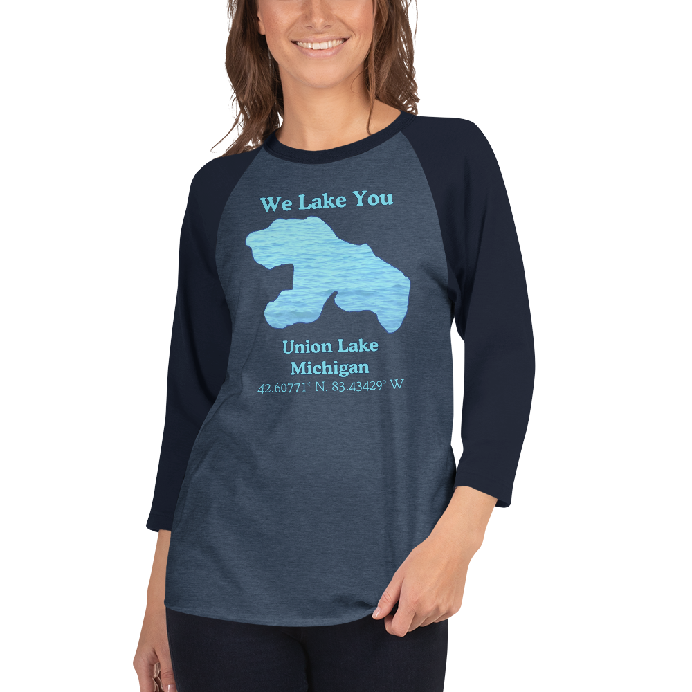 Unisex 3⁄4 Sleeve Raglan T-shirt - Union Lake on front