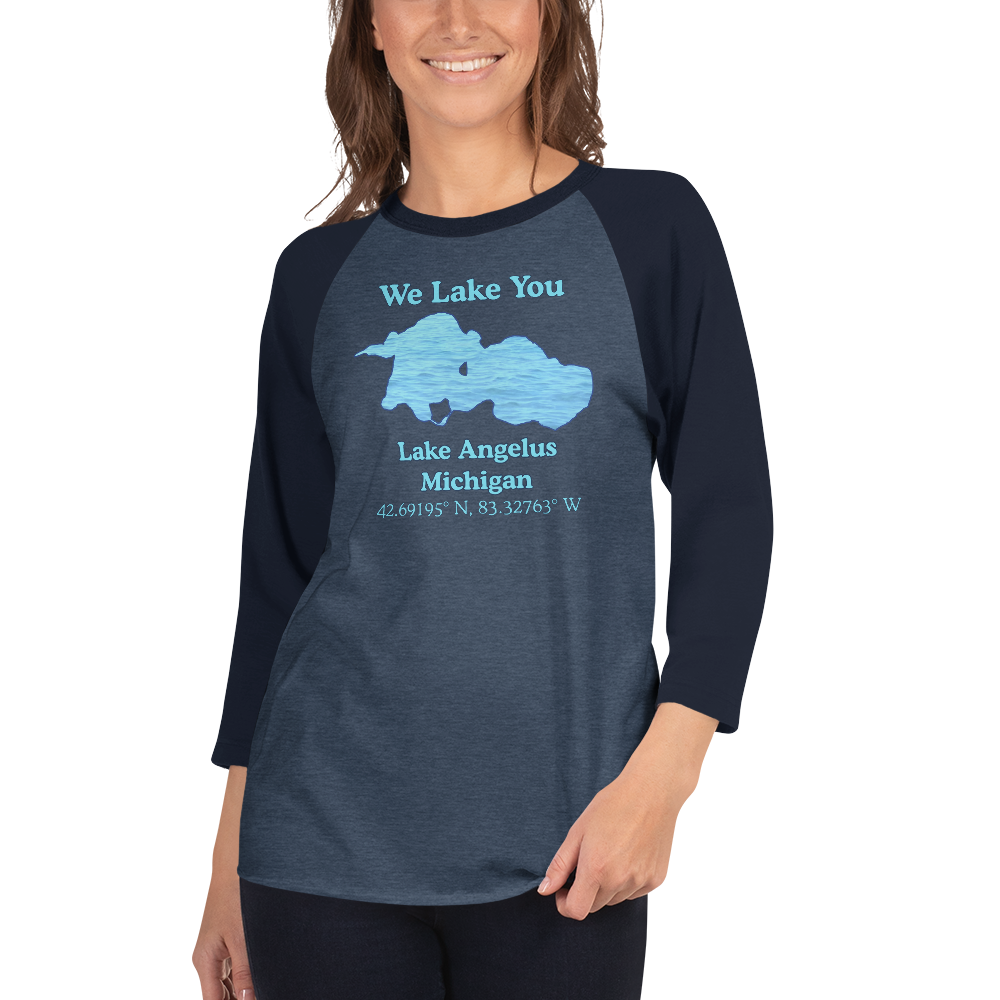 Unisex 3⁄4 Sleeve Raglan T-shirt - Lake Angelus on front