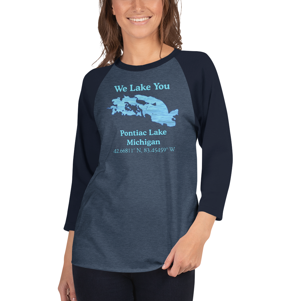 Unisex 3⁄4 Sleeve Raglan T-shirt - Pontiac Lake on front