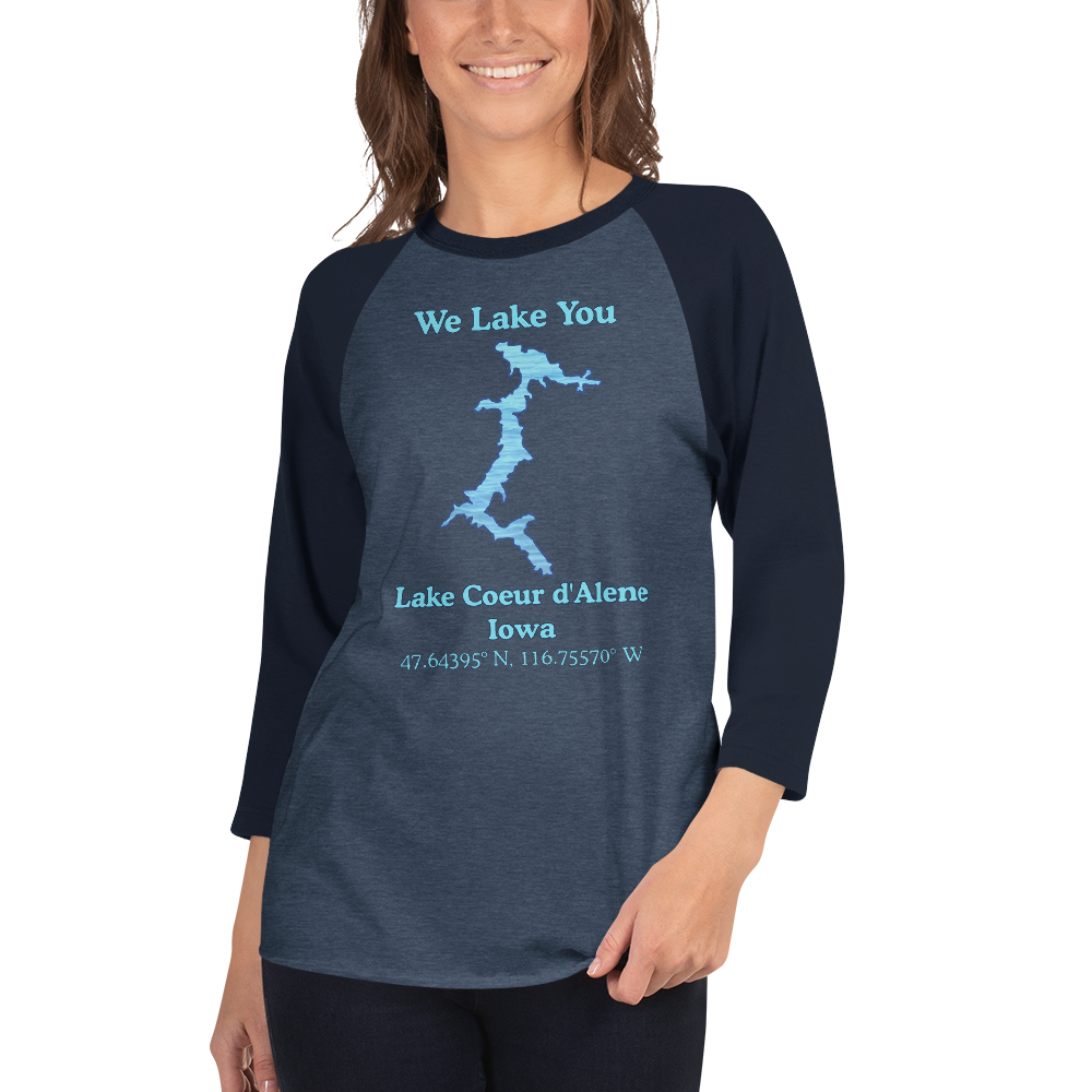 Lake Coeur d'Alene Raglan 3/4 Sleeve Unisex T-shirt