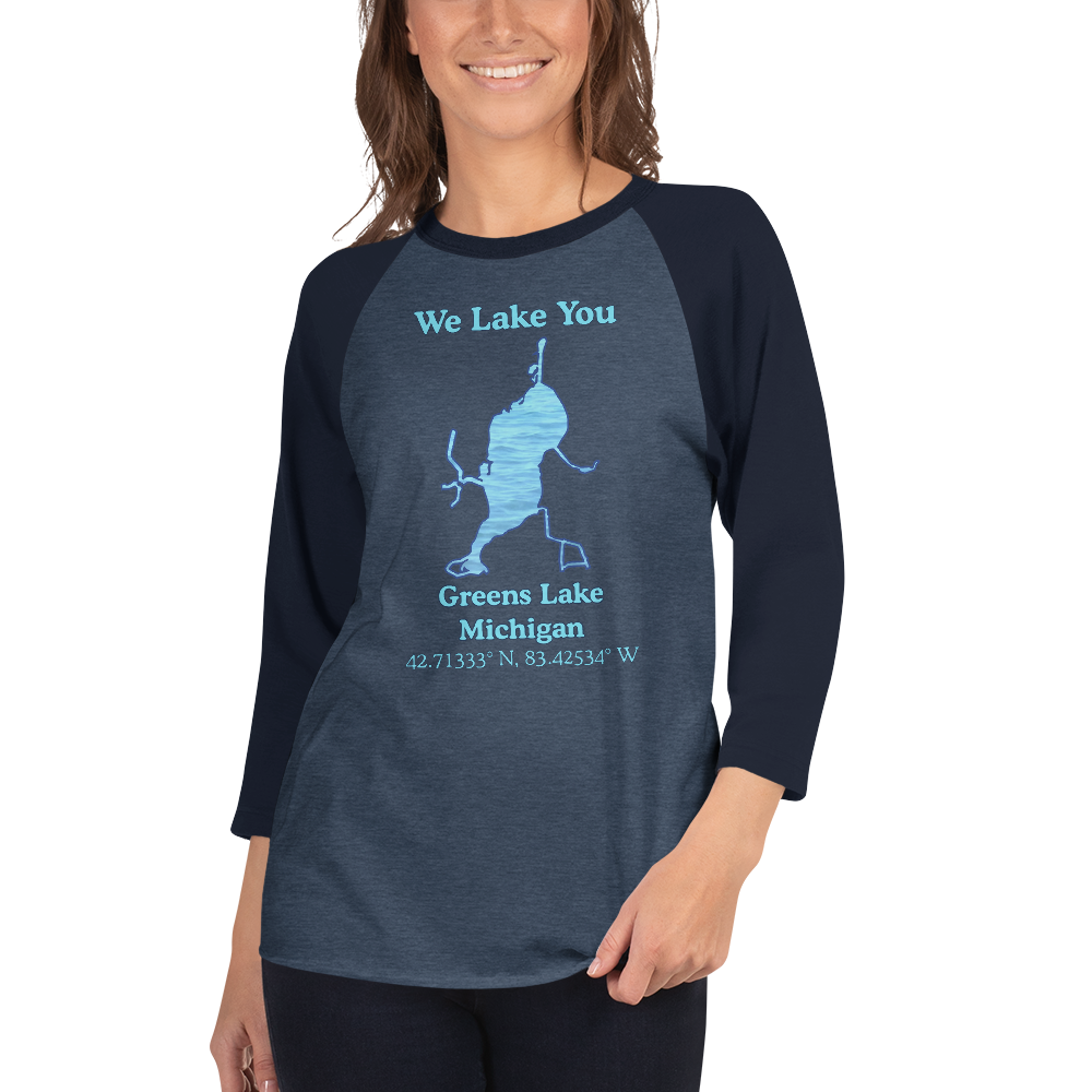 Unisex 3⁄4 Sleeve Raglan T-shirt - Greens Lake on front