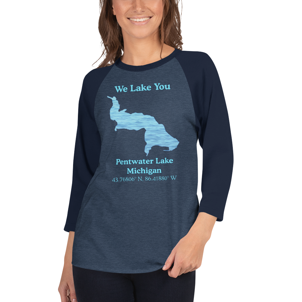 Pentwater Lake Raglan 3/4 Sleeve Unisex T-shirt