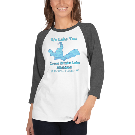 Unisex 3⁄4 Sleeve Raglan T-shirt - Lower Straits Lake on front