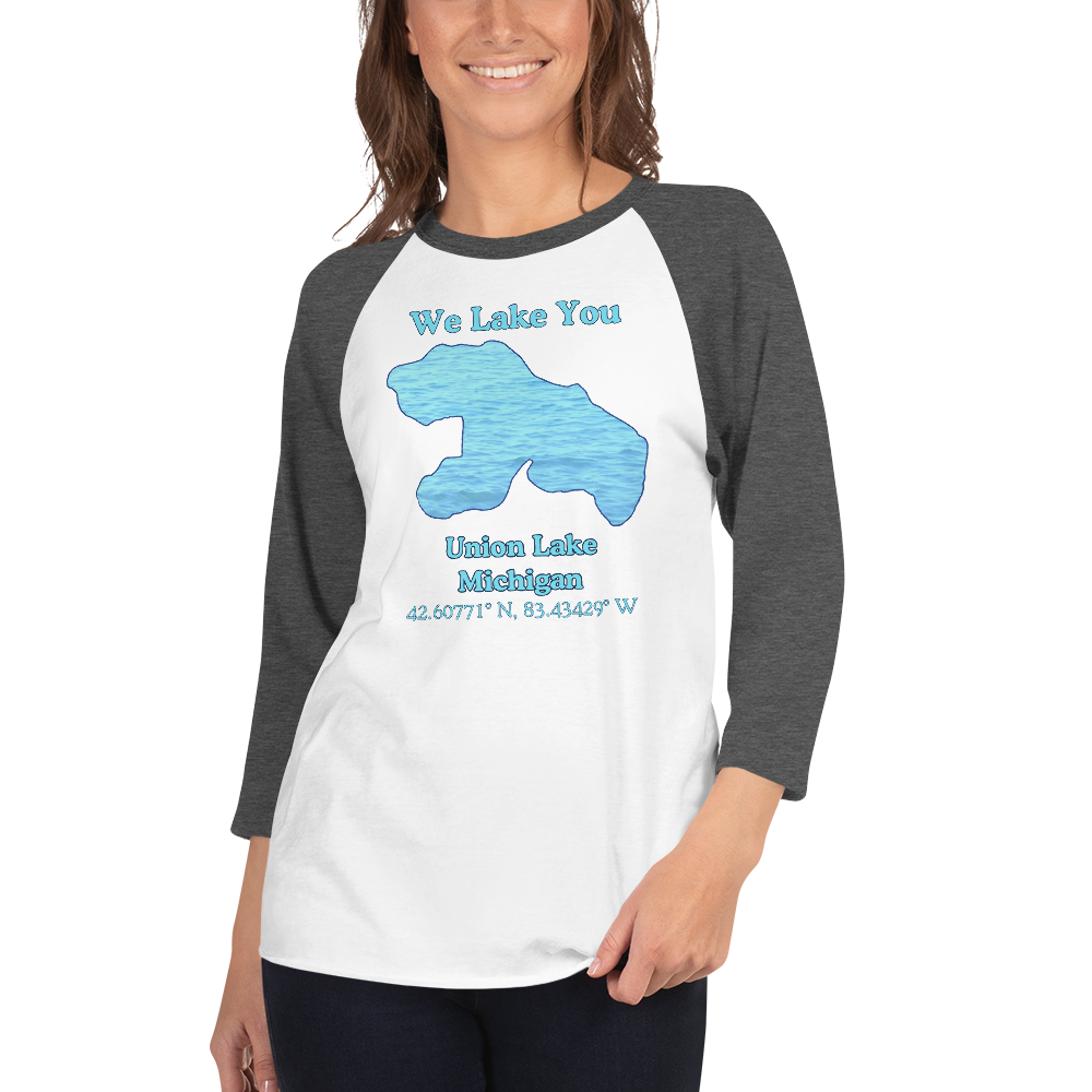 Unisex 3⁄4 Sleeve Raglan T-shirt - Union Lake on front