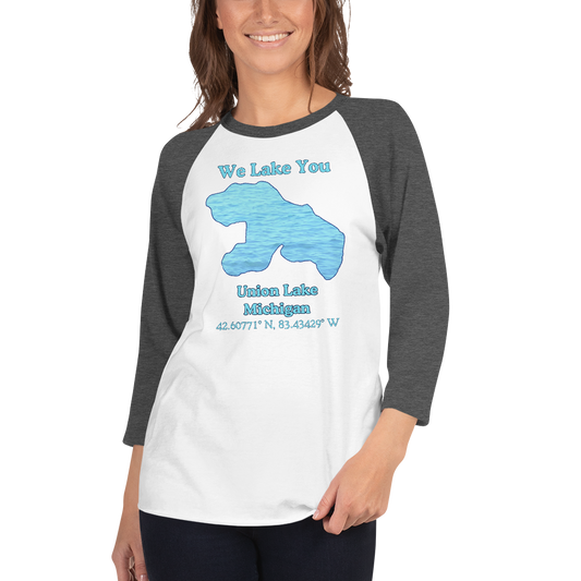 Unisex 3⁄4 Sleeve Raglan T-shirt - Union Lake on front