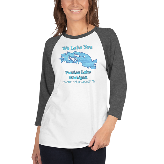 Unisex 3⁄4 Sleeve Raglan T-shirt - Pontiac Lake on front
