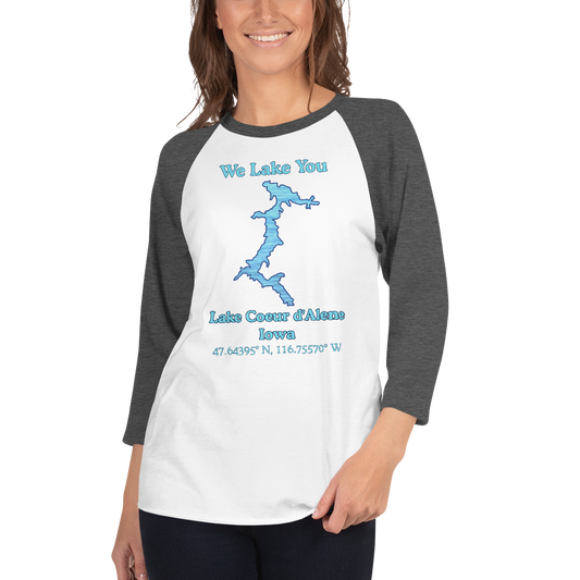 Lake Coeur d'Alene Raglan 3/4 Sleeve Unisex T-shirt