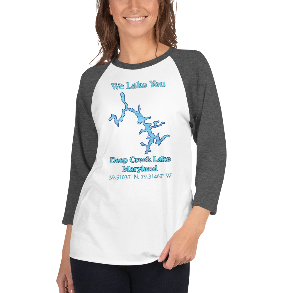 Unisex 3⁄4 Sleeve Raglan T-shirt - Deep Creek Lake on front