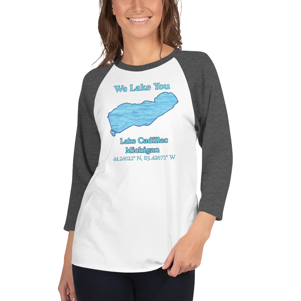 Unisex 3⁄4 Sleeve Raglan T-shirt - Lake Cadillac on front