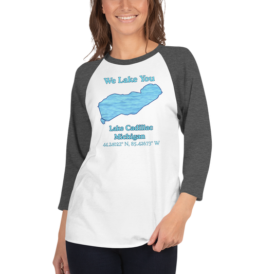 Unisex 3⁄4 Sleeve Raglan T-shirt - Lake Cadillac on front