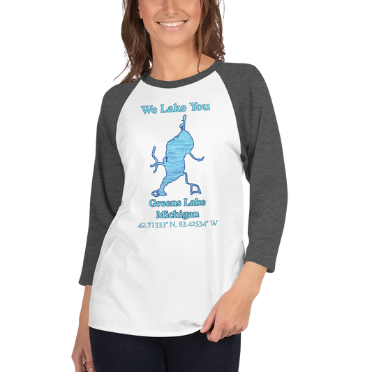 Unisex 3⁄4 Sleeve Raglan T-shirt - Greens Lake on front