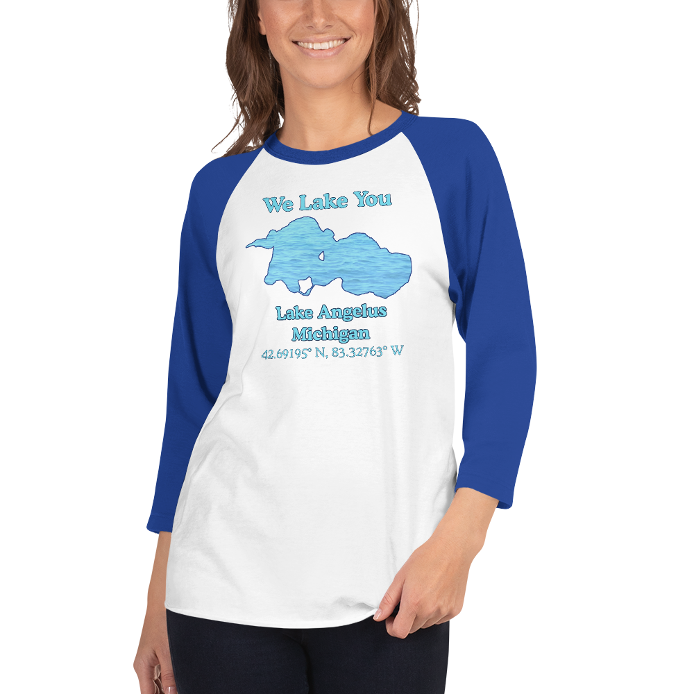 Unisex 3⁄4 Sleeve Raglan T-shirt - Lake Angelus on front