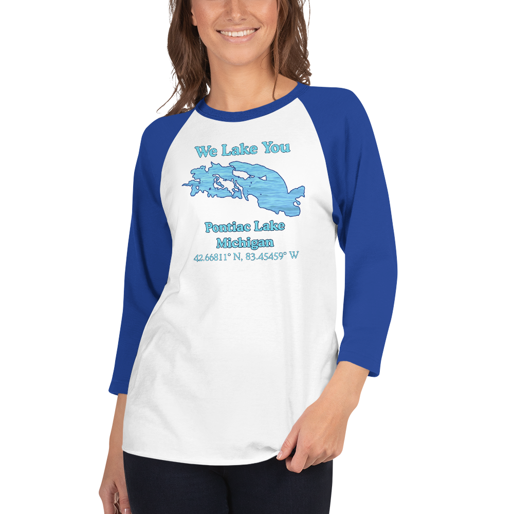 Unisex 3⁄4 Sleeve Raglan T-shirt - Pontiac Lake on front