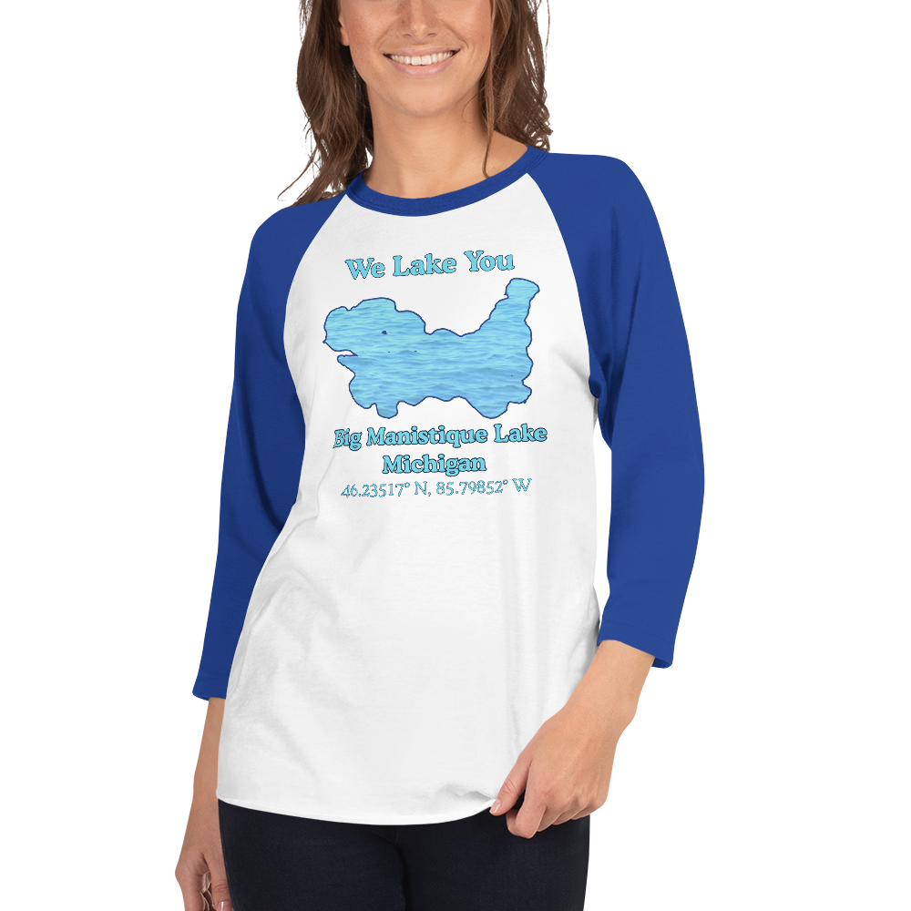 Big Manistique Lake Raglan 3/4 Sleeve Unisex T-shirt