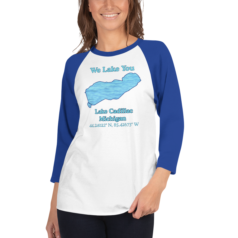 Unisex 3⁄4 Sleeve Raglan T-shirt - Lake Cadillac on front
