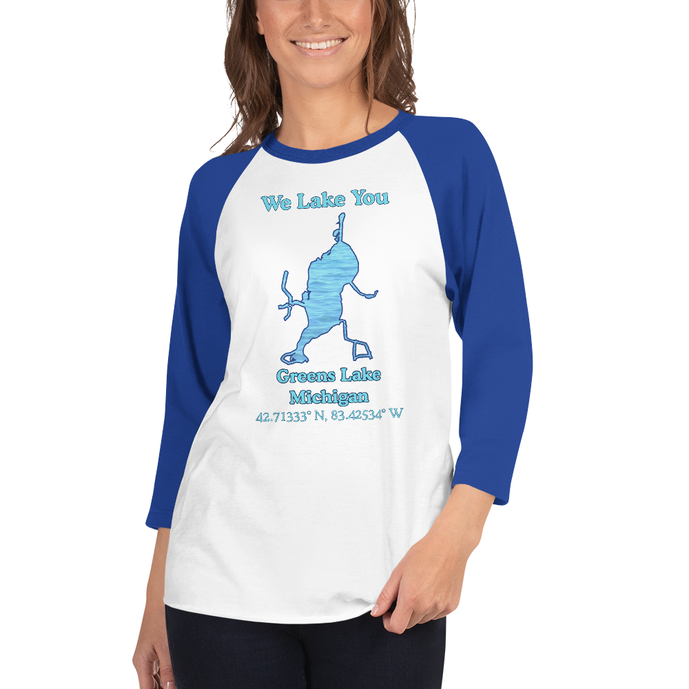 Unisex 3⁄4 Sleeve Raglan T-shirt - Greens Lake on front