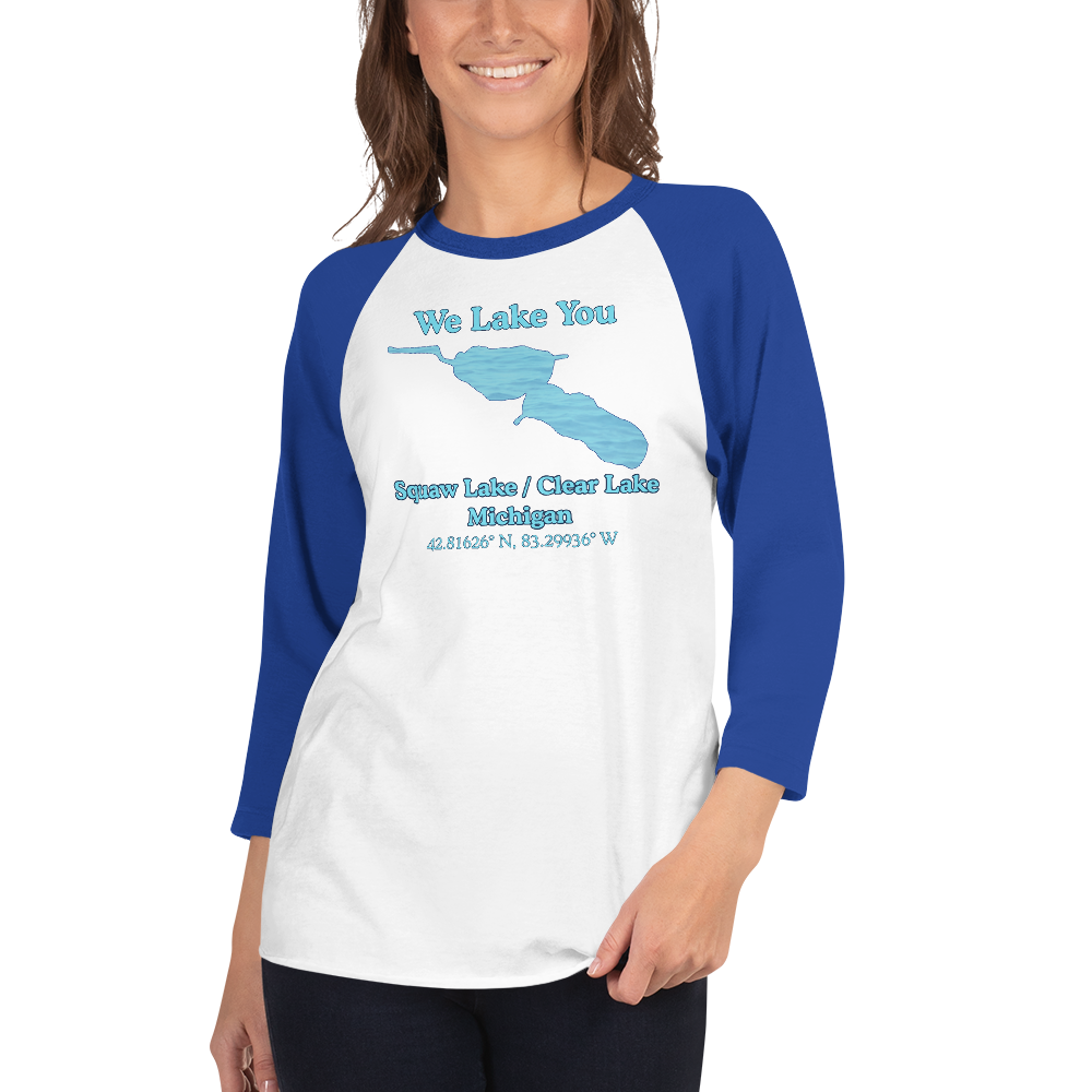 Squaw Lake / Clear Lake Raglan 3/4 Sleeve Unisex T-shirt