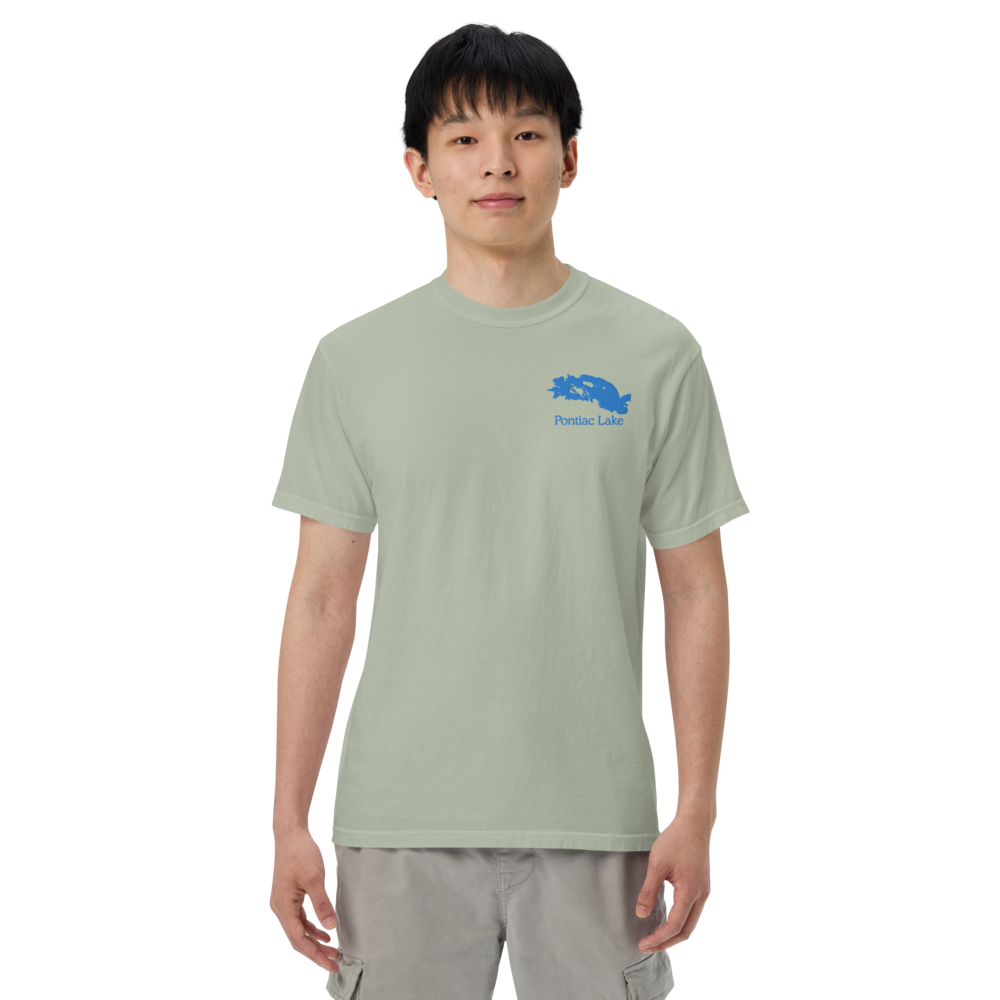 Embroidered Super Premium Unisex T-shirt with Pontiac Lake on front and We Lake You on back