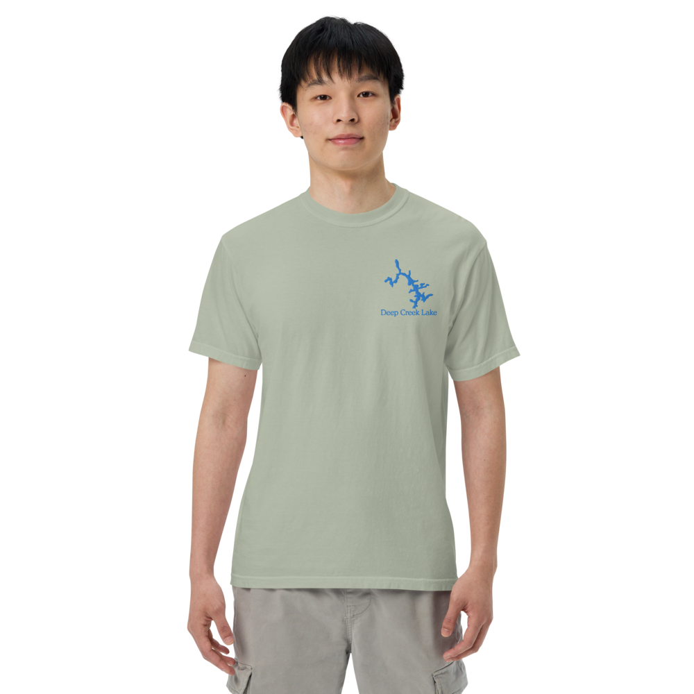 Embroidered Super Premium Unisex T-shirt with Deep Creek Lake on front and We Lake You on back