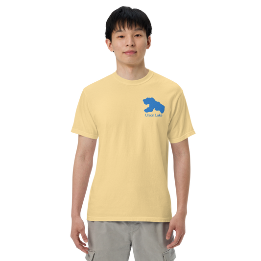 Embroidered Super Premium Unisex T-shirt with Union Lake on front and We Lake You on back