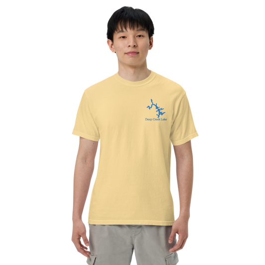 Embroidered Super Premium Unisex T-shirt with Deep Creek Lake on front and We Lake You on back