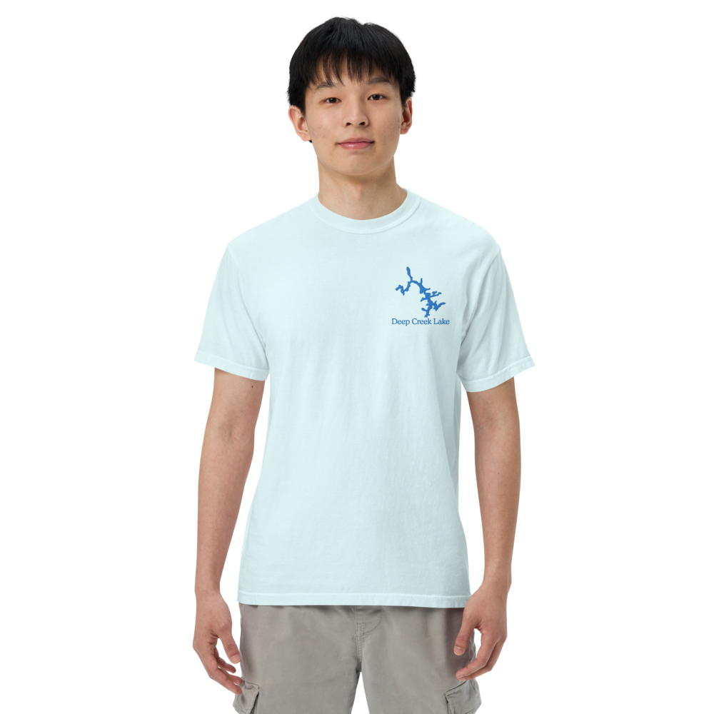 Embroidered Super Premium Unisex T-shirt with Deep Creek Lake on front and We Lake You on back