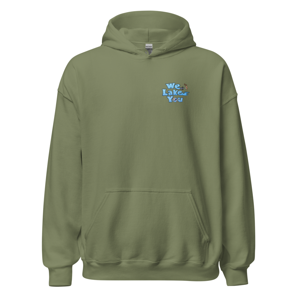 Classic Unisex Pullover Hoodie - Cedar Island Lake on back and We Lake You on front