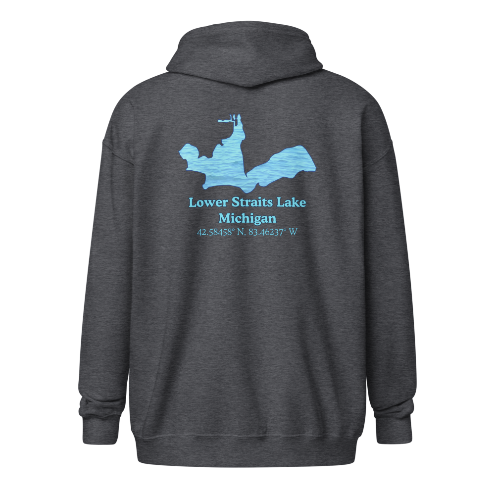 Unisex Zip Hoodie with Lower Straits Lake on back, We Lake You on front