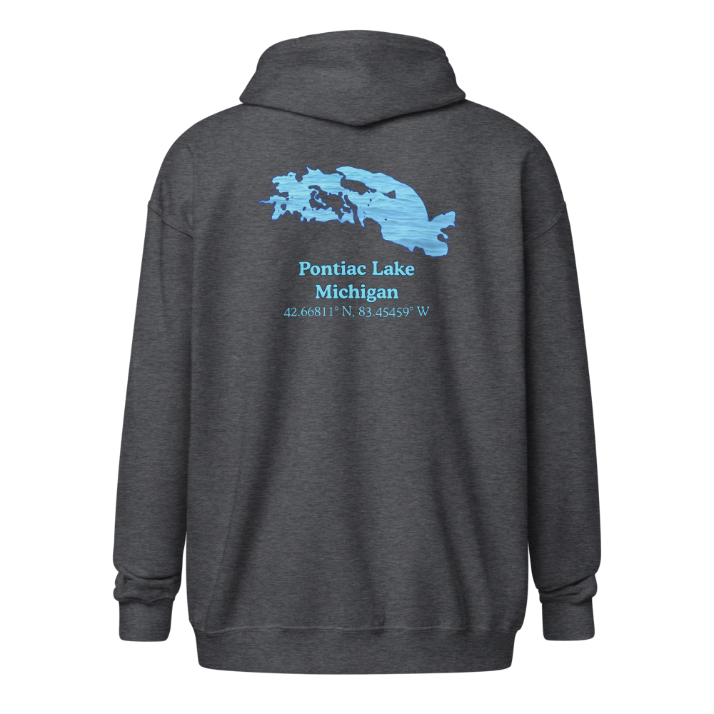 Unisex Zip Hoodie with Pontiac Lake on back, We Lake You on front