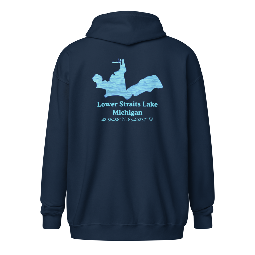 Unisex Zip Hoodie with Lower Straits Lake on back, We Lake You on front