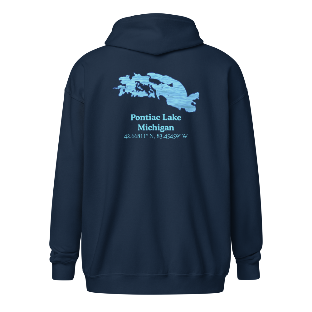 Unisex Zip Hoodie with Pontiac Lake on back, We Lake You on front