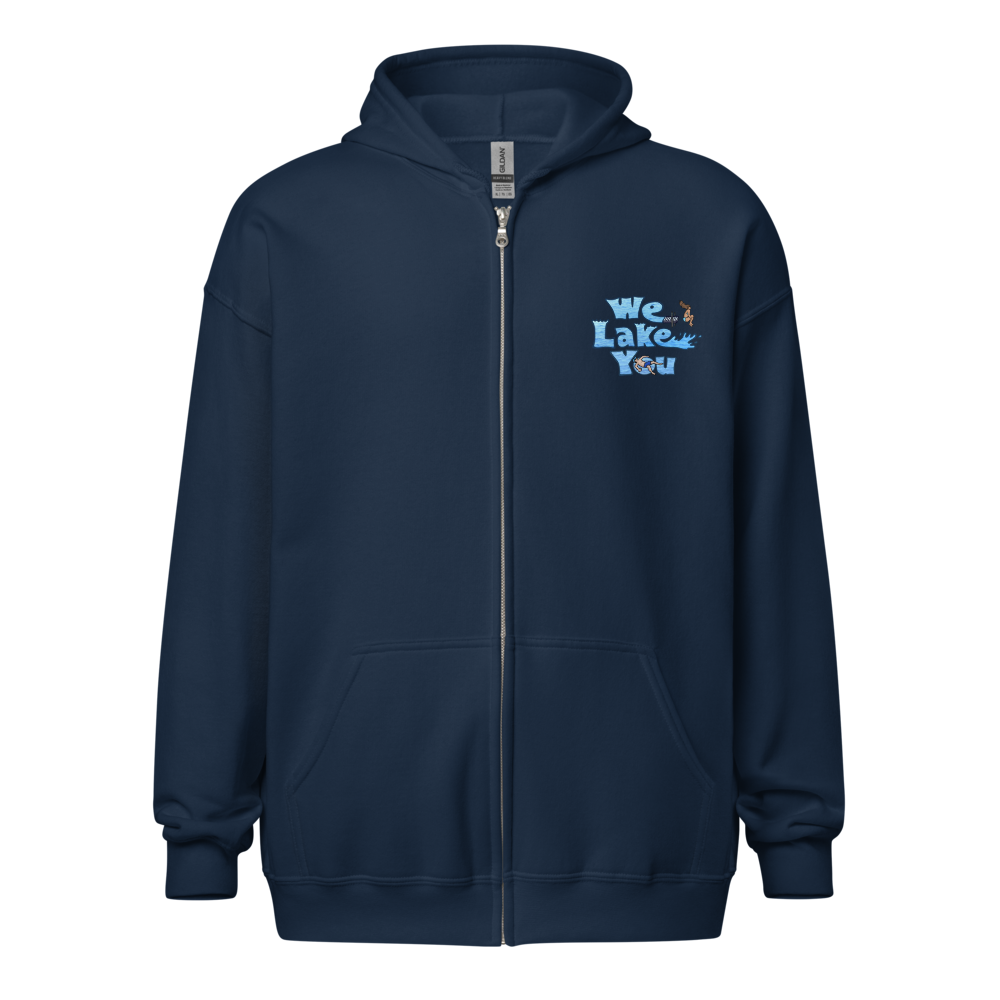 Unisex Zip Hoodie with Lower Straits Lake on back, We Lake You on front