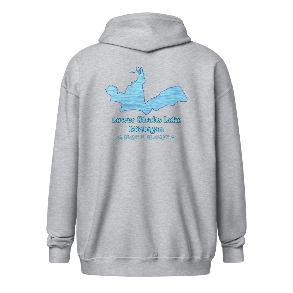 Unisex Zip Hoodie with Lower Straits Lake on back, We Lake You on front
