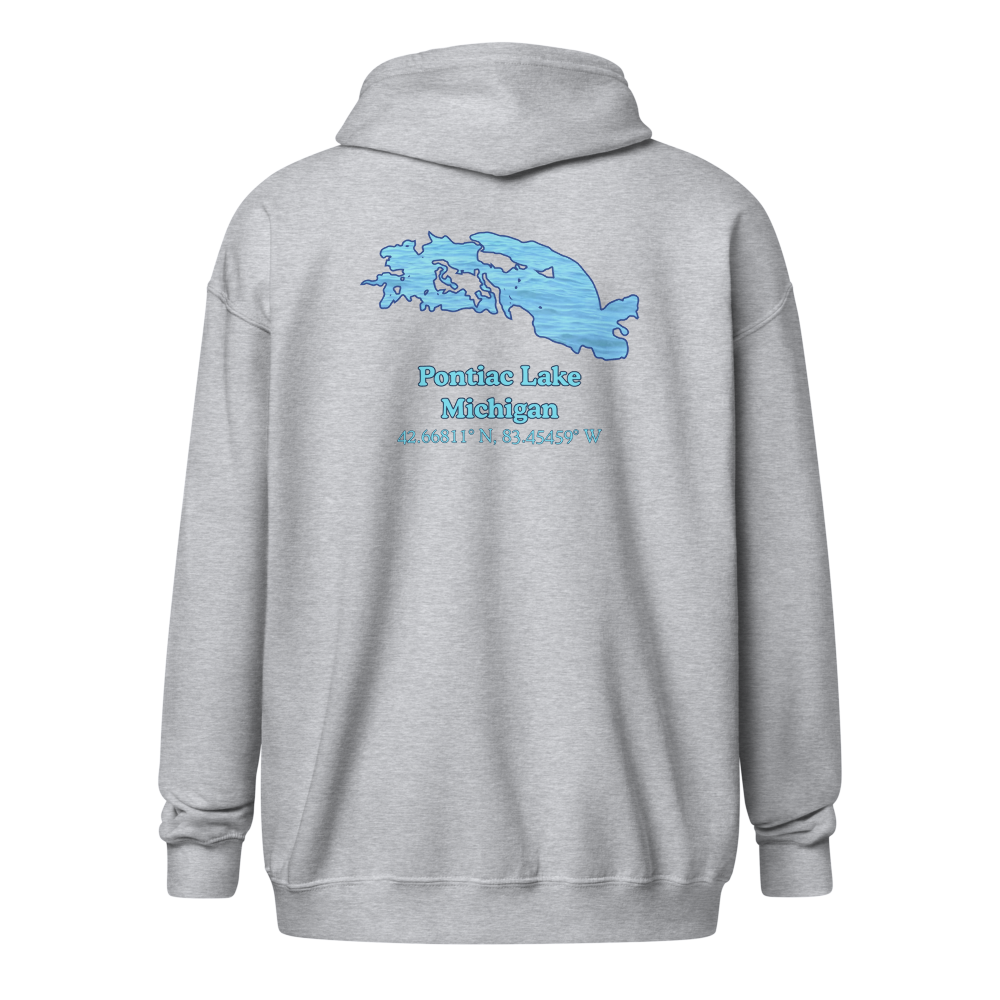Unisex Zip Hoodie with Pontiac Lake on back, We Lake You on front