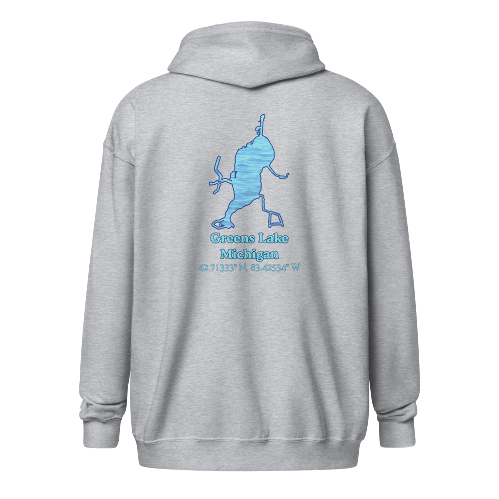 Unisex Zip Hoodie with Greens Lake on back, We Lake You on front