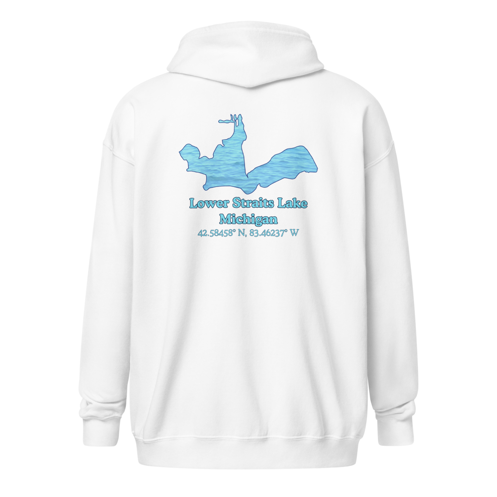 Unisex Zip Hoodie with Lower Straits Lake on back, We Lake You on front